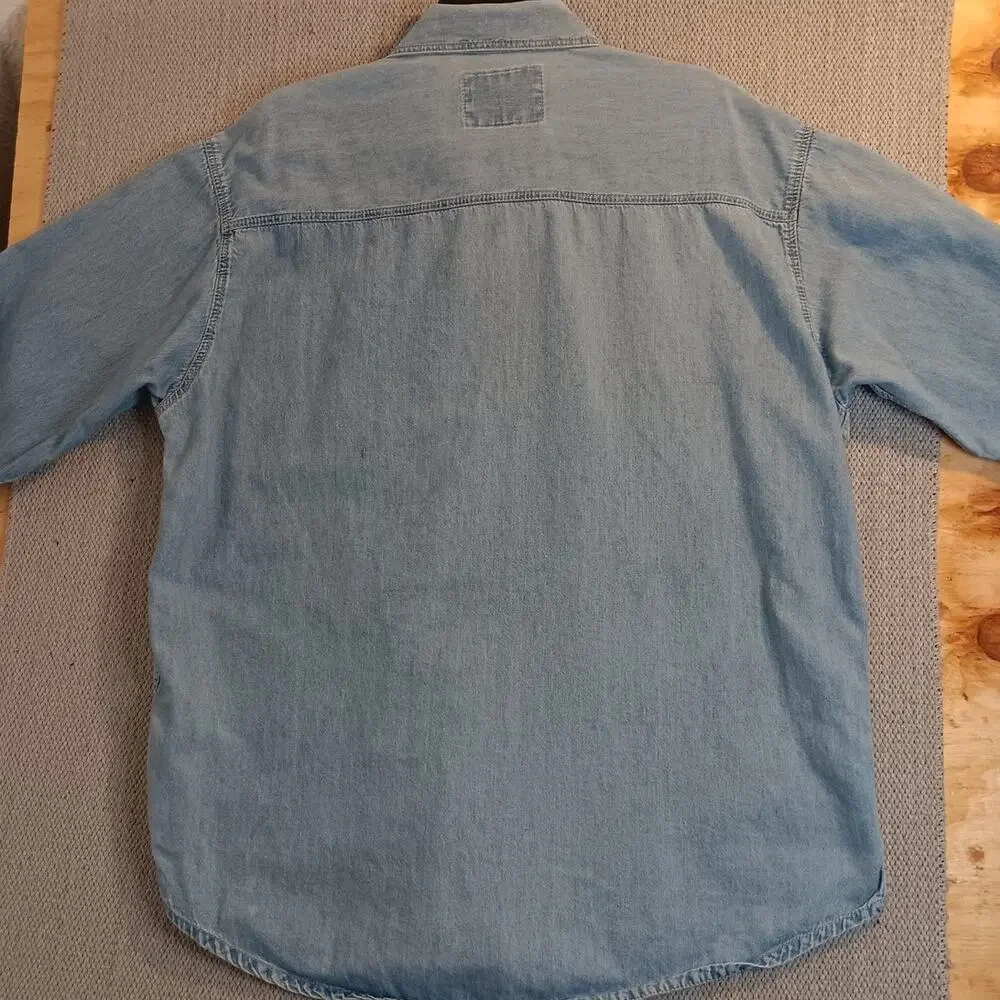Levi's Vintage Denim Blue Tag Shirt Men L‎ Light Wash Stressed Short Sleeve Fade
